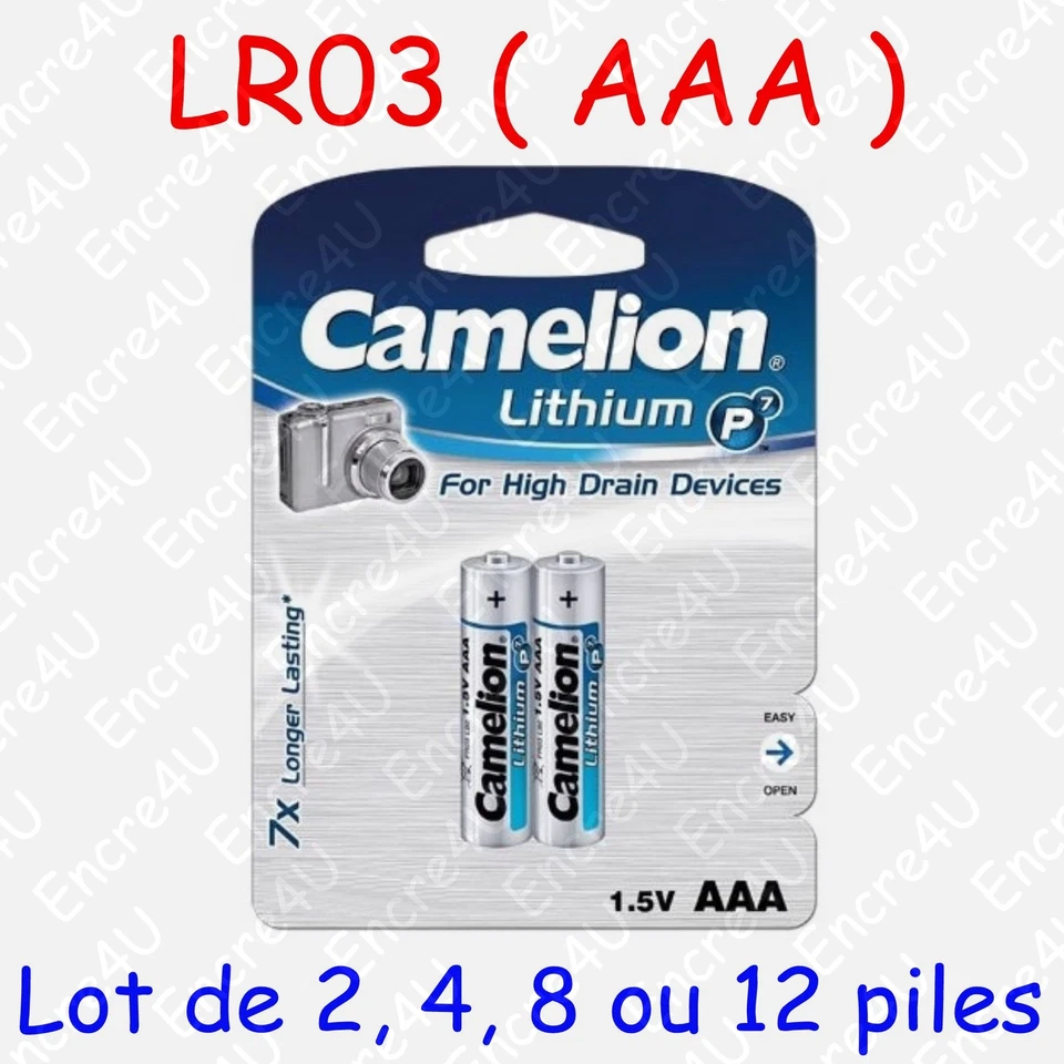 Pile Photo Lithium AAA LR3 FR3 LR03 R3 R03 MN2400 L92 1,5V ( x 2, 4, 8 ou 12 ) - Photo 1/1