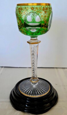 MOSER 1915 Crystal Wine Glass 1915 Perfect Etched Notched Gold Gilded Era