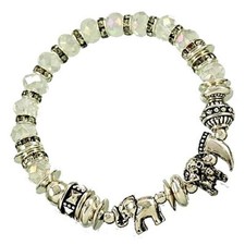 ELEPHANT Tusk Stretch Lucky Bracelet Silvertone Rhinestones Aurora Color Beads