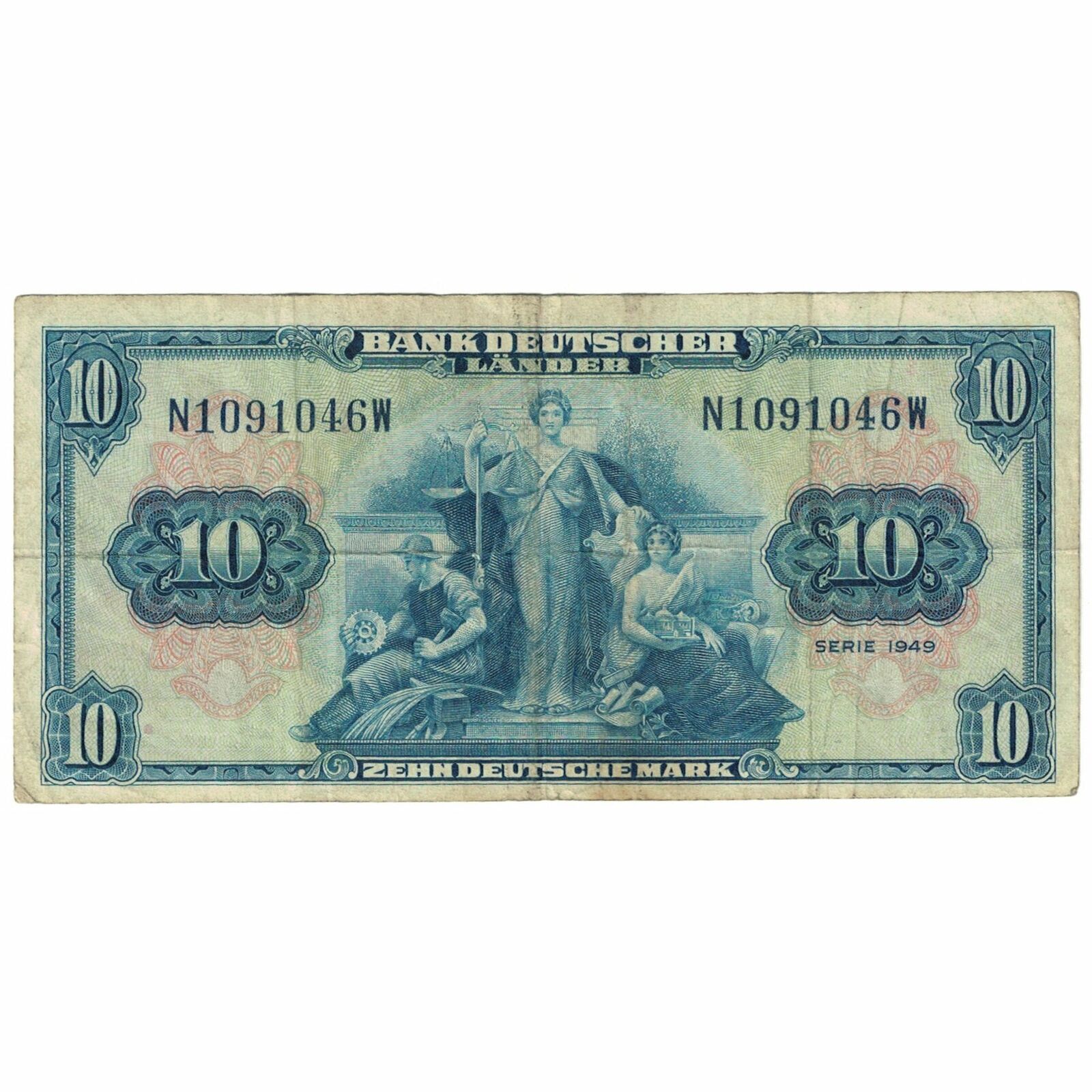[#190026] Banknot, Republika Federalna Niemiec, 10 marek niemieckich, 1949, 1949-0