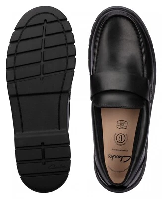 Brandneu in Originalverpackung Clarks Jungen Jugend ZWEIG SLIP Y schwarz Leder Schulschuhe