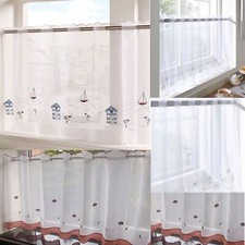 Contemporary Embroidery Designer White Scalloped Rod Voile Kitchen Cafe Panels