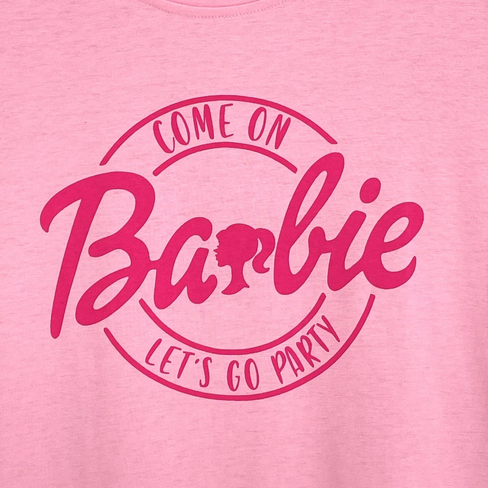 Camiseta Come On Barbie Let's Go Party Linda Rosa Informal Top Manga Corta Talla Grande Foto 2 de 3