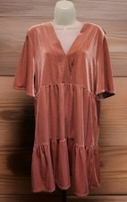 Zara Pink Ribbed Short Sleeve Babydoll Dress Stretch Sz M Coquette Fairycore