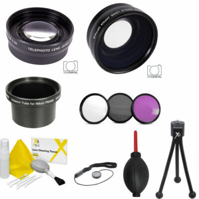 2X TELEPHOTO+ WIDE ANGLE LENS For Nikon Coolpix P5000 FISHEYE ANGLE TUBE +TRIPOD