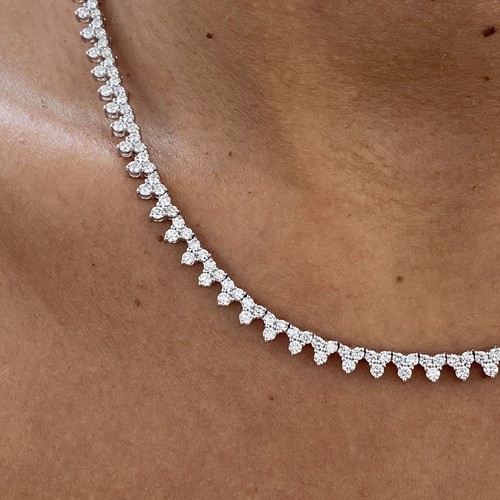 Round Lab-Created Diamond Tennis Necklace 7.77ct E/VS1 14K White Gold - Picture 4 of 9