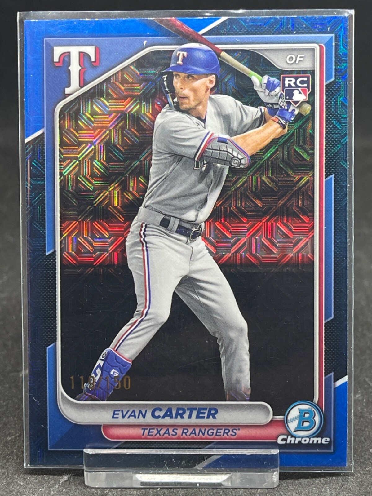 2024 Bowman Chrome Mega Box Evan Carter Blue Mojo 119/150 #65 Rookie RC Rangers
