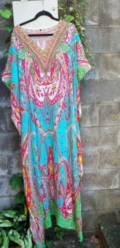 Embellished Kaftan Kaftans - Size OS One Size Tunic Dress Viscose SILK  - Picture 1 of 10