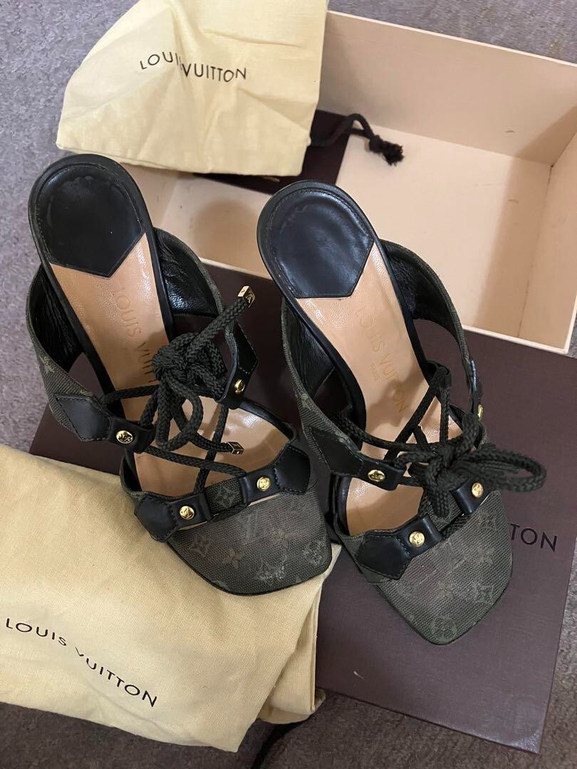 LOUIS VUITTON Logo Monogram Wedge Sole Platform Women Green