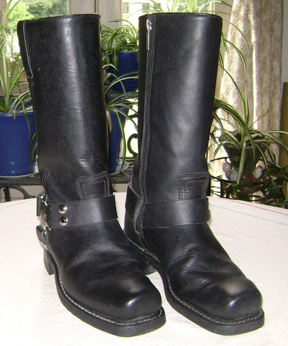 Black Leather Motorcycle Boots 