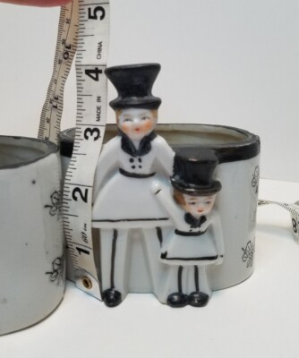 2 Vintage Art Deco Black & White Ceramic Planters Figural Planters