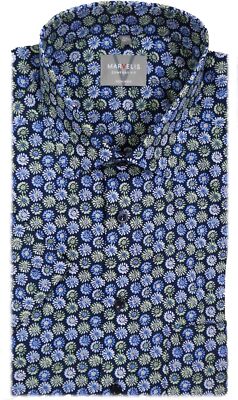 Marvelis Hemd Comfort Fit Kurzarm marine / grün Blumen Motiv 7020.52.45