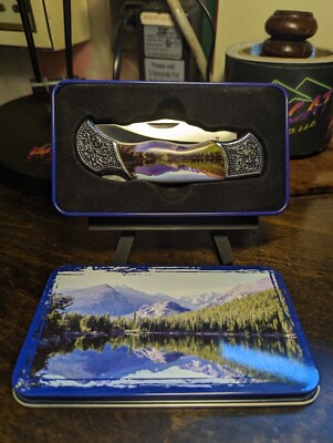 Collectors Pocket Knife in Tin Box: Mountains-Forest-Lake Stainless Steel China