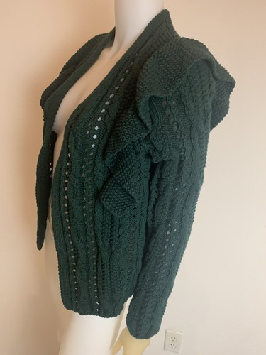 Women's Universal Thread Dark Green Open Front Knit Ruffled Cardigan, Size XS - Picture 4 of 8