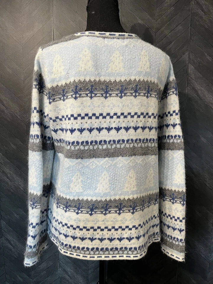 Cardigã feminino Chadwick tamanho M estampa nórdica cabelo de coelho/lã mistura zíper completo azul - Imagem 3 de 4