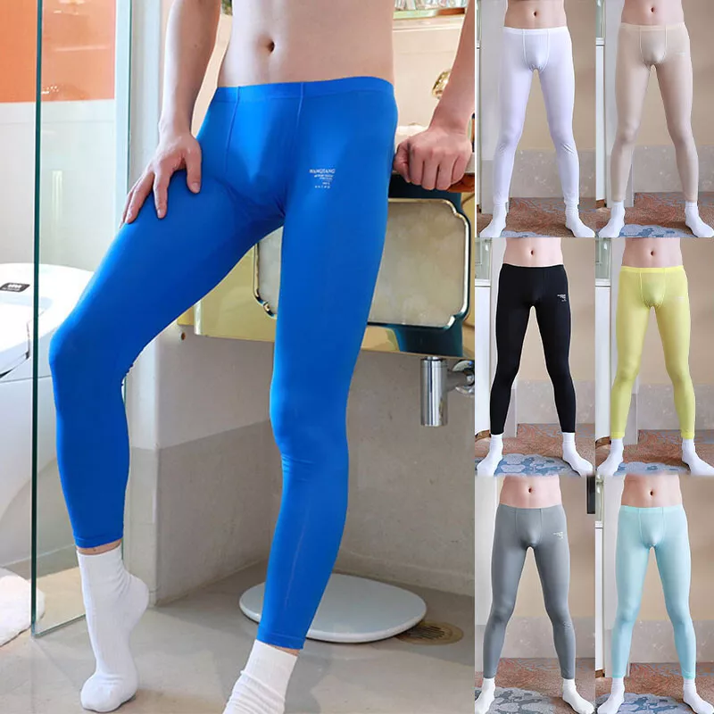 Mens See-through casual Long Johns Pants Sexy Tight Yoga leggings Mesh  Underwear