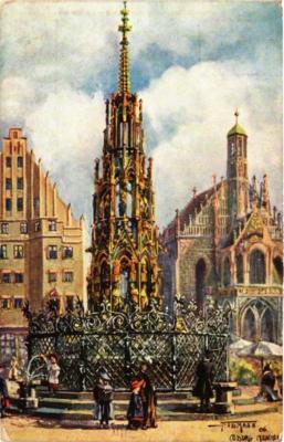 Old postcard postcard Nuremberg beautiful fountain and Frauenkirche GERMANY (645356)