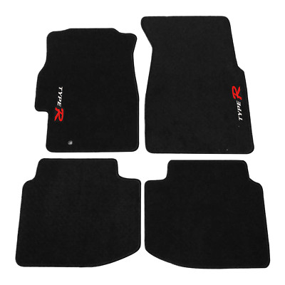 Fits 96-00 Honda Civic Black Nylon Floor Mats Front Rear Carpet w/ Emblem