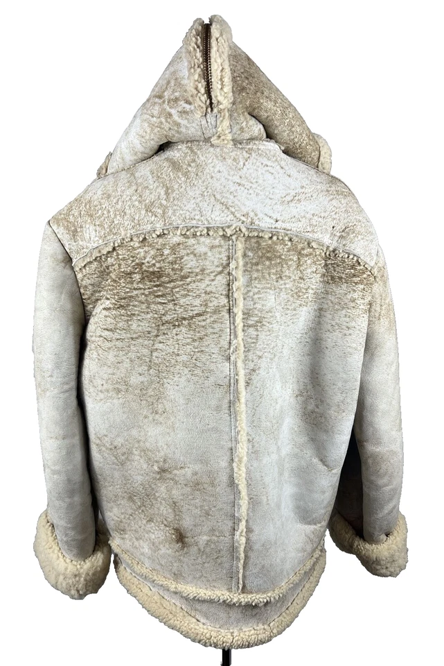 Casaco Robert Lewis vintage anos 70 Shearling Sherpa camurça com capuz couro cru tamanho 40 médio - Imagem 3 de 4