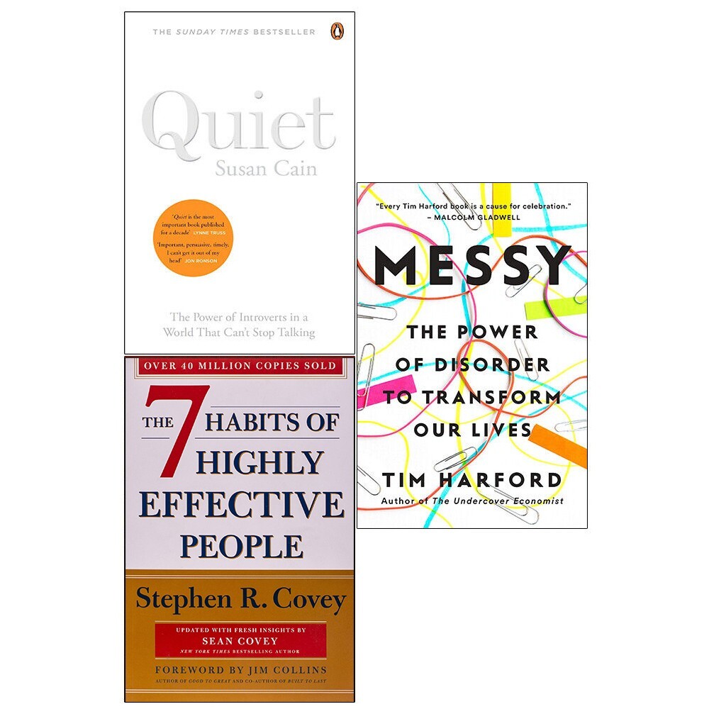 Quiet The Power of Introverts,Messy,The 7 Habits Of Highly Effective 3 Books Set