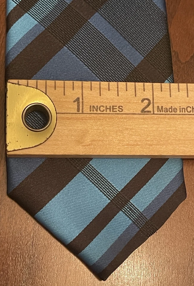 Corbata de cuello Alfani negra azul hecha a mano 100 % poliéster para hombre hecha en China Foto 4 de 4