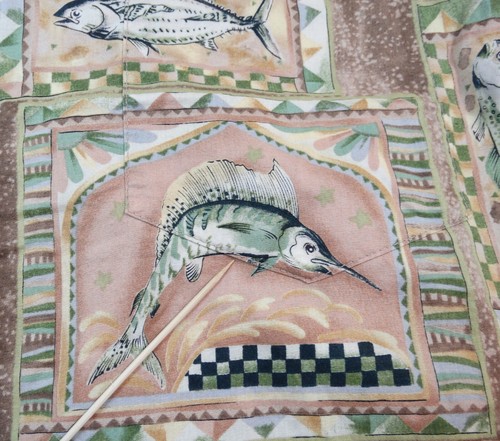 TORI RICHARD MENS SHIRT M HAWAIIAN FISH MAHI / SWORDFISH TAN GREEN BLUE - Picture 9 of 9