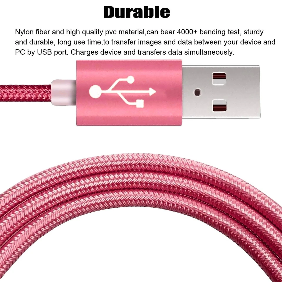 3-Pack USB to USB C Type C Fast Charging Data SYNC Charger Cable Cord 6FT Pink - Image 4 of 4