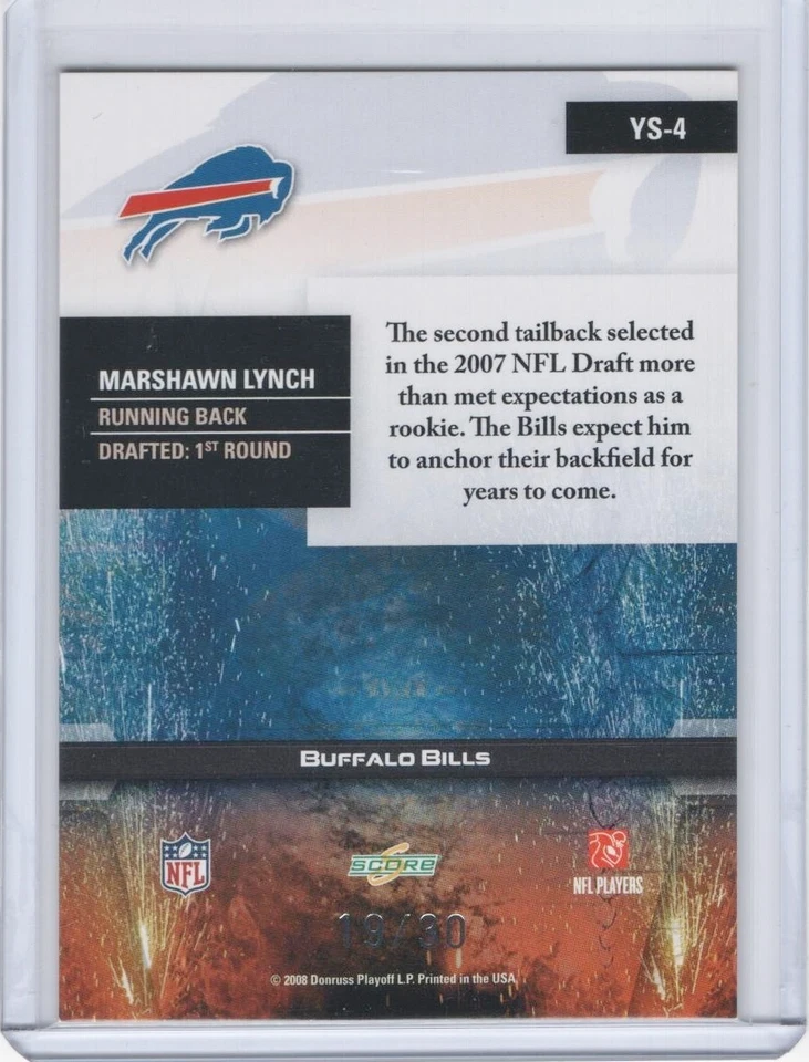 2008 Score Select Young Stars Red Zone #YS-4 Marshawn Lynch 19/30 - Image 2 of 2