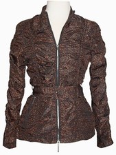 Paperwhite Jacket Nwt Sz 6 Brown Pattern Collar Front Zip Belted Ruching Lined