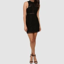 $446 Free People Women's Black Sleeveless High Neck Sheath Mini Dress Size L