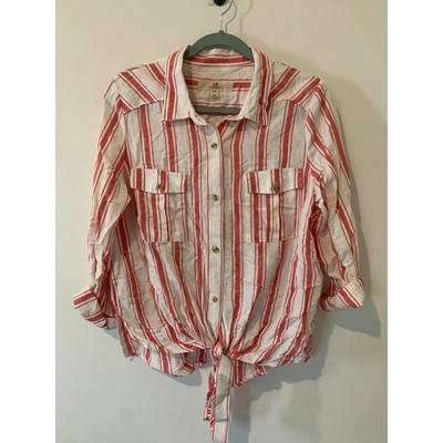 Thread & Supply Beachy Top Womens Size Large Linen Rayon Button Down Vacation 