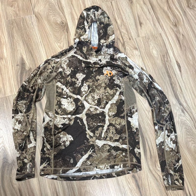 First Lite Aerowool Merino Wick 150 Men's Camo Hoodie Long Sleeve Size S