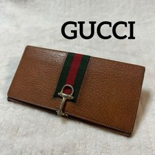GUCCI Vintage Sherry Line Horsebit Genuine Leather Bifold Long Wallet