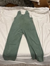 ZENANA Green Denim Sleeveless Jumpsuit Tie Back Pockets Square Neck M