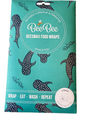 Beeswax Reusable Food Wraps 3 Pk Whale Pod Design Washable Clingfilm Alternative