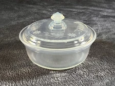 H C FRY GLASS CO Pearl Ovenglass 7”Round Baker/Casserole, With Lid 1938-7