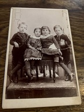 Late 1800s Cabinet Photo 4 Creepy Children Dressed up, 2 Boys 2 Girls