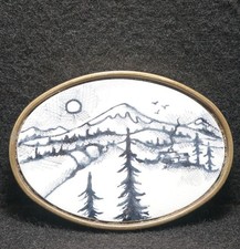 WH11102 AMAZING VINTAGE 1970s NATURE ARTWORK MENS SOLID BRASS BELT BUCKLE