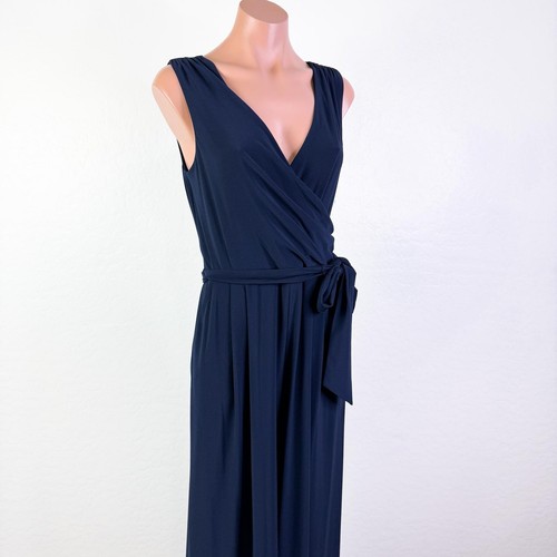Eliza J Sleeveless Tie Faux Wrap Wide Leg Jumpsuit Navy Career Occasion Sz M NWT - Picture 3 of 12