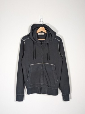 Stone Island Small Washed Black Contrast Stitch Full Zip Hoodie