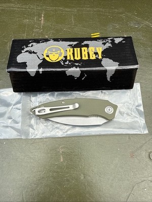 Kubey Pocket Knife Leaf Linerlock  AUS-10 Steel Blade Green G10 Handle - KU333E