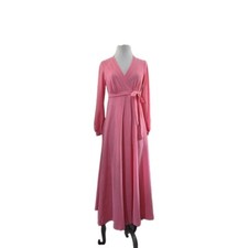 Vintage 60s Miss Elaine Long Wrap Tie Front Robe Bright Pink Lightweight Girly