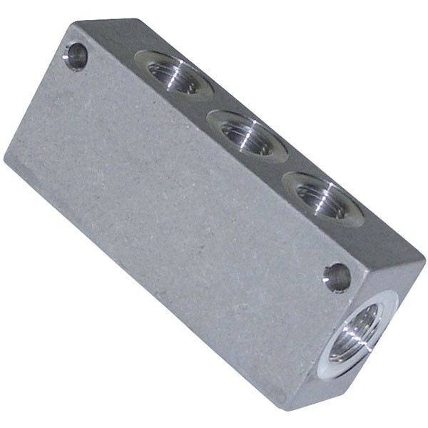 ICH Single Sided Manifold G3/8 Ports 3 x G1/4 Outputs Aluminium 10 bar - Image 2