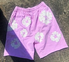 DENIM TEARS Men s Pink Cotton Fleece Cotton Wreath Print Sweat Shorts Drawstring