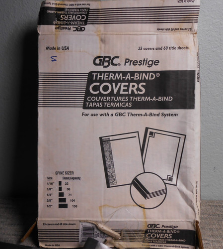 24 GBC Therm-A-Bind Covers - Black/Clear 1/8" spine READ + Title Sheets