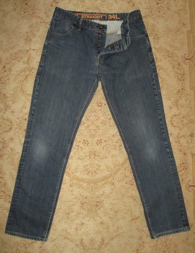 Next Blue Denim Button Fly Straight Leg Jeans W34 L32