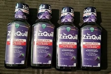 (4) Vicks ZzzQuil Night Pain Midnight Berry 12oz ~EXP: 7/26
