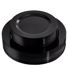60PCS Black Plastic Plates - Heavy Duty Black Disposable Plates for 30 guests...