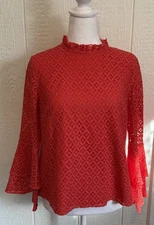 Michael Michael Kors Red Lace Bell Sleeve Top Blouse Sz Small Party Feminine