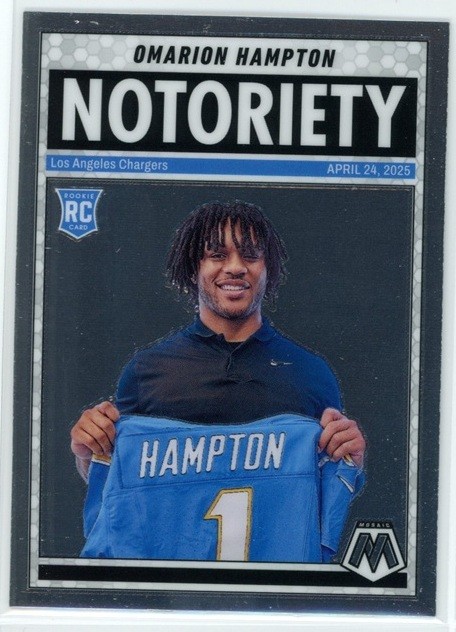Omarion Hampton 2025 Panini Mosaic #20 Los Angeles Chargers Notoriety RC